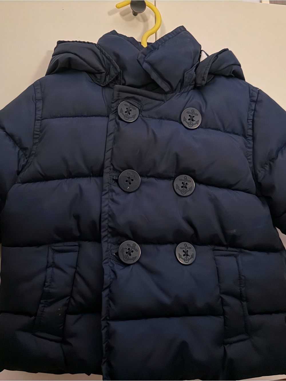 GAP Navy Double-Breasted Hooded Puffer Jacket